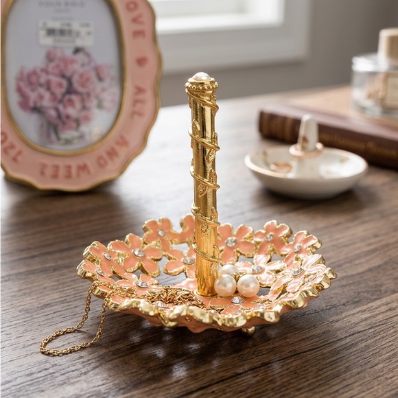 Floral Dish Ring Holder with Genuine Crystals - Picture 3 of 10